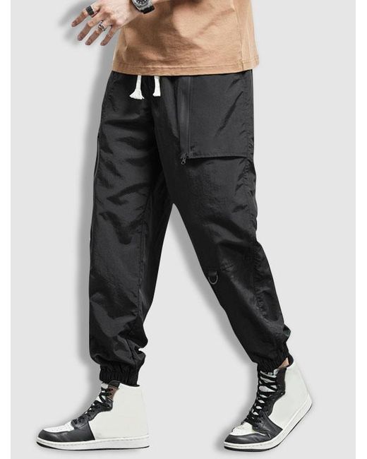 Zaful Men's Zip And Pockets Design Beam Feet Cargo Pants in Black for ...