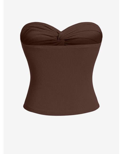 Zaful Brown Strapless Ribbed Jersey Twisted Bustier Tube Top
