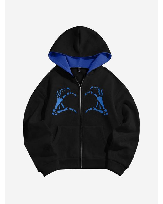 Zaful Hoodies Halloween Skeleton Hands Zip Fleece Hoodie in Brown | Lyst