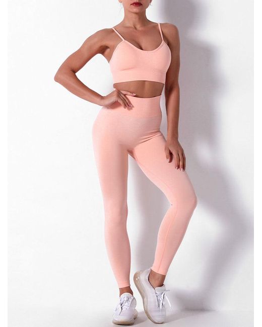 Zaful Sporty Set Wideband Waist leggings And Solid Color Sports Bra Set |  Lyst