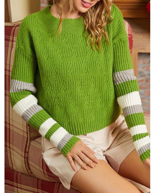 Zaful Cable Knit Striped Drop Shoulder 