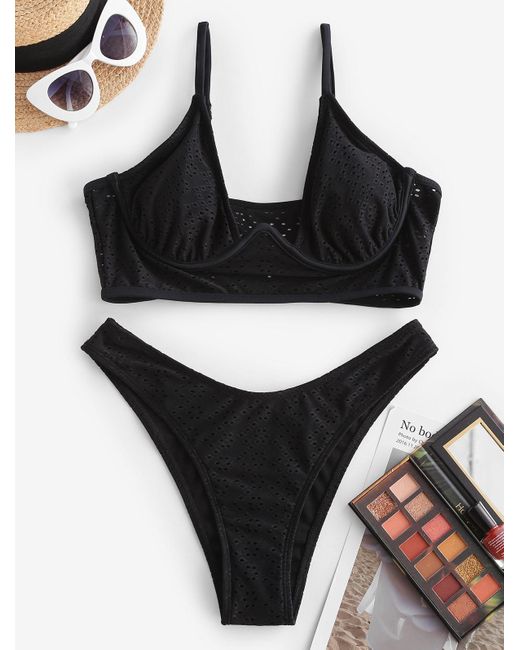 Tankini de cintura alta con aros Zaful de Tejido sintético de color Negro Mujer Ropa de Moda de baño de Bikinis y bañadores 