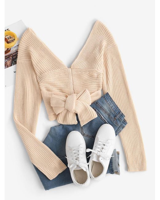 Zaful Chunky Open Back Wrap Sweater in 