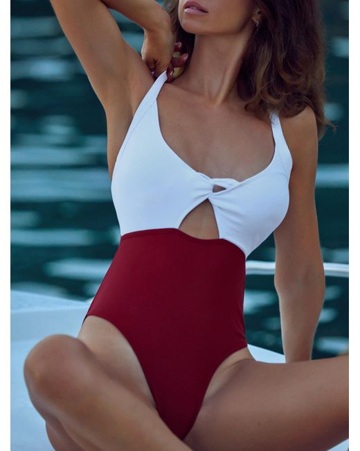 Zaful One Piece Color Blocking Criss Cross Cut Out Swimsuit In Blue Lyst