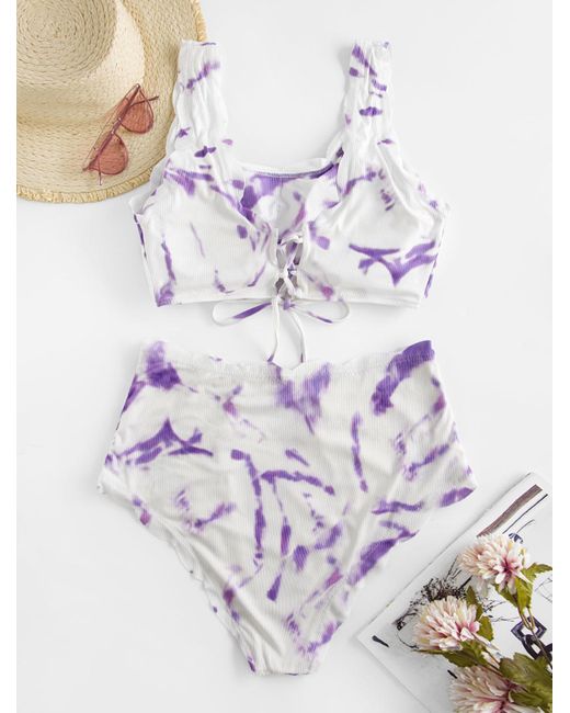 Zaful Synthetic Bikini Plus Size Tie Dye Scalloped Tankini Swimwear Xl in  Light Purple (Purple) | Lyst