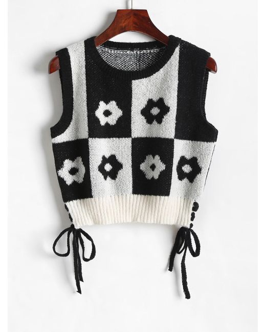 Floral Graphic Lace-up Sweater Vest 