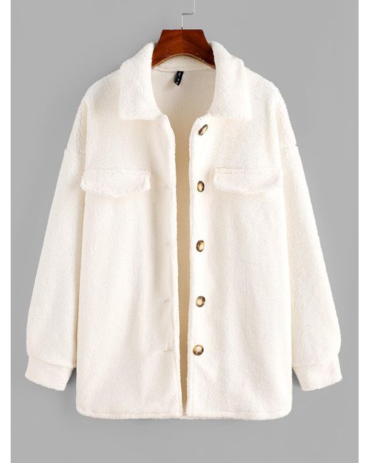 Fashion 's manteau à goutte epaule à rabat détaillé en fausse fourrure  cheap accessories xl Zaful en coloris Blanc | Lyst