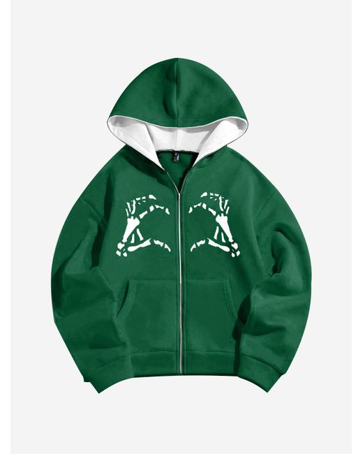 skeleton zip up hoodie brown