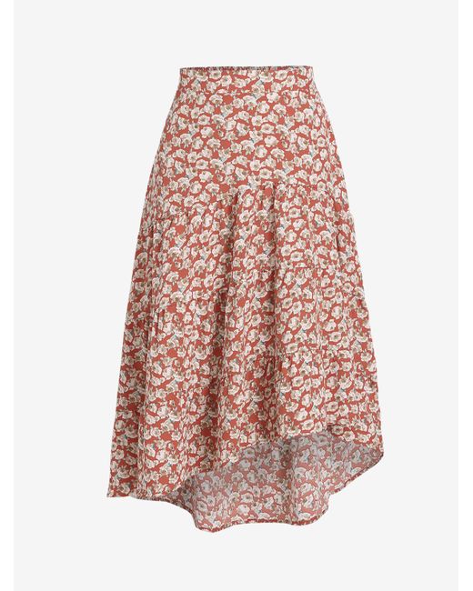 Zaful Synthetic Floral Asymmetrical Midi Skirt in Red | Lyst