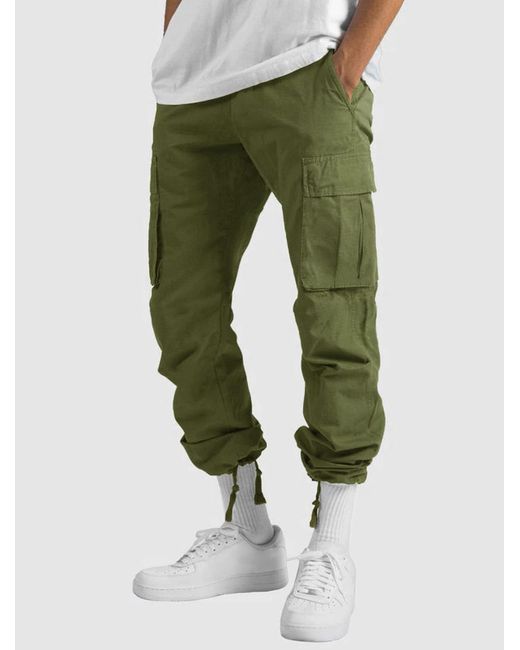 Zaful Large Pocket Drawstring Hem Streetwear Cargo Pants in Green