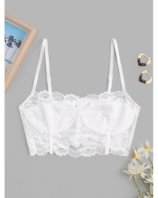Zaful Tank Tops Lace Corset Style Sheer Bralette Top in White | Lyst UK
