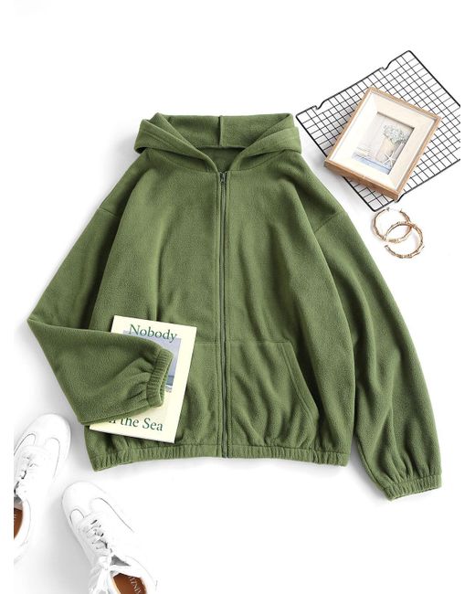 Zaful Jackets Hooded Fleece Front Pocket Jacket in Green | Lyst