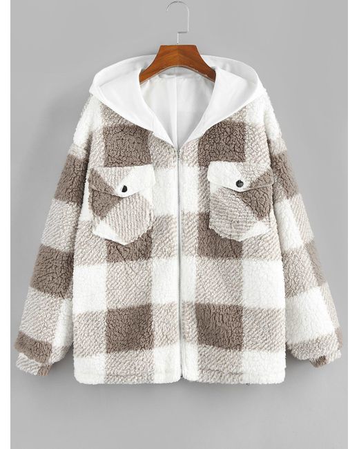 womens plaid teddy coat