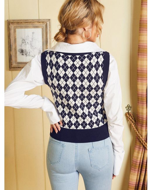 Zaful V Neck Argyle Preppy Sweater Vest 