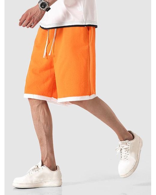 Zaful Color Spliced Knee-length Casual Sweat Shorts in Orange for Men | Lyst