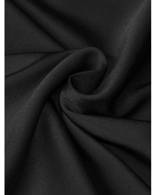 Zaful Black Elegant Party Satin Mock Neck Draped Design Sleeveless Elastic Waist Blouson Sheath Maxi Dress