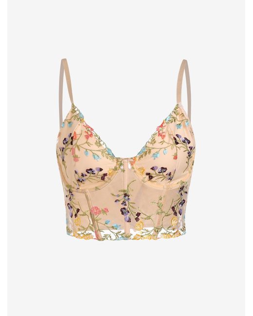 Zaful Tank Tops Floral Embroidered Sheer Mesh Underwire Bustier