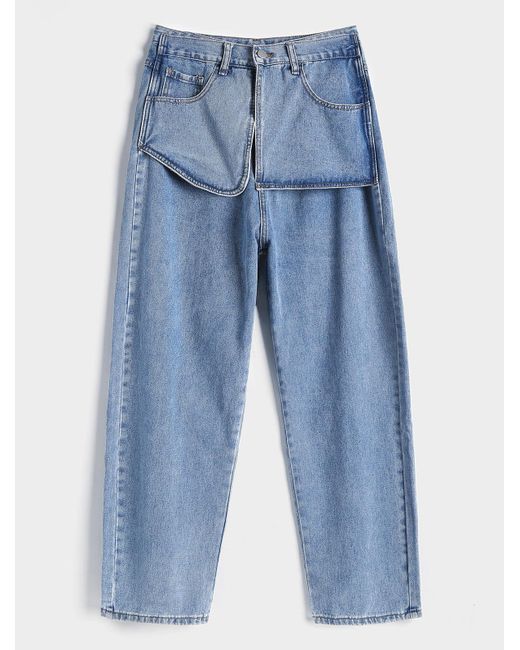 Zaful High Waisted Layered Pockets baggy Jeans in Blue | Lyst