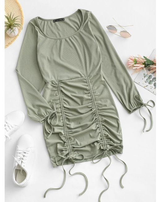 Zaful Bodycon Dress Tie Sleeve Ribbed 