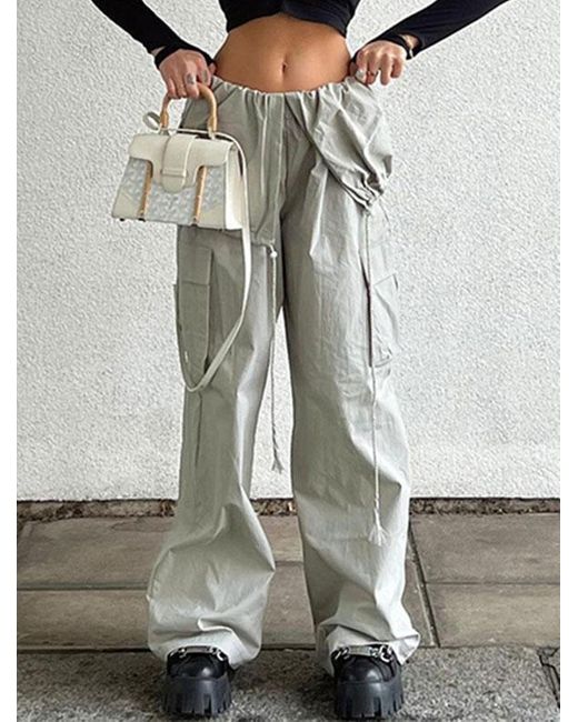 Zaful Synthetic Foldover Waist Wide Leg Parachute Cargo Pants in Light ...