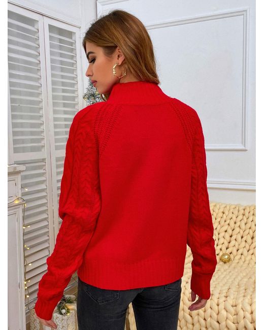 Zaful Mock Neck Cable Knit Christmas 