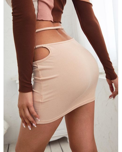 Zaful Ribbed Built-in G-string Cut Out Mini Skirt | Lyst