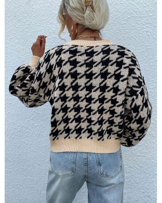 Zaful Houndstooth Drop Shoulder Lantern 