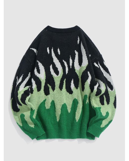 Zaful Fire Flame Graphic Y2k Aesthetic Sweater in Green for Men | Lyst