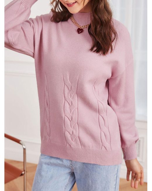Cable Knit Drop Shoulder Solid Sweater 