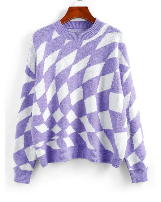 Zaful Argyle Drop Shoulder Jumper 