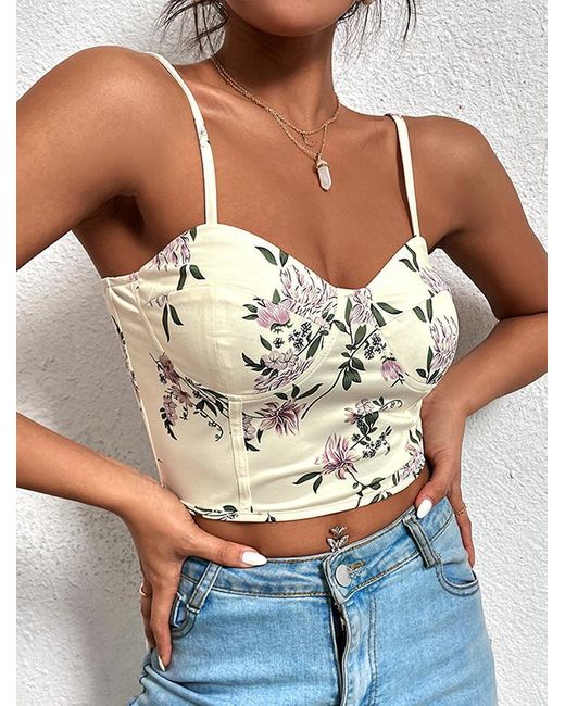 Zaful Tank Tops Floral Print Crop Bustier Camisole | Lyst