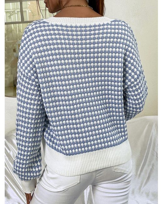 ZAFUL Women's Lantern Sleeve Drop Shoulder Textured Jumper - Blue - Jumpers