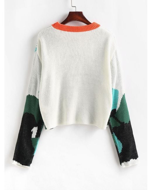 ZAFUL Women's Drop Shoulder Crew Neck Colourblock Jumper - Green - Jumpers