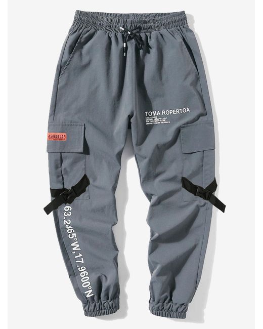 Zaful Letter Print Flap Pockets Cargo jogger Techwear Pants Xs Gray in ...