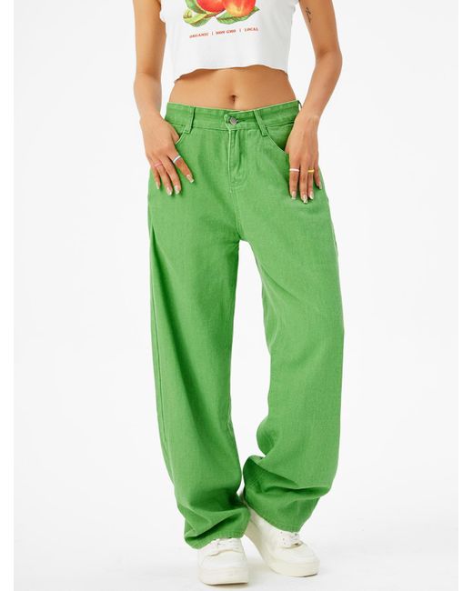 Zaful Denim Colored Pockets Wide Leg baggy Jeans in Green | Lyst
