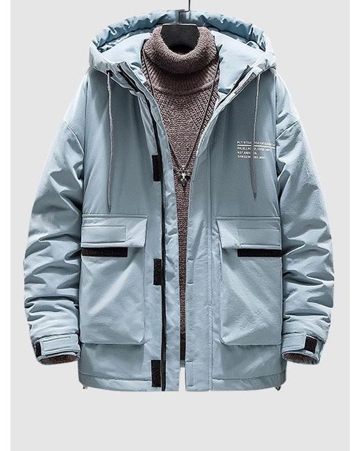 Zaful Men's Zip Up Hooded Pockets Cargo Padded Puffer Jacket in Blue for  Men | Lyst