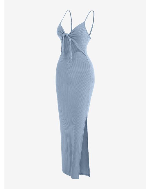 Zaful Ribbed Knot Cutout Split Side 