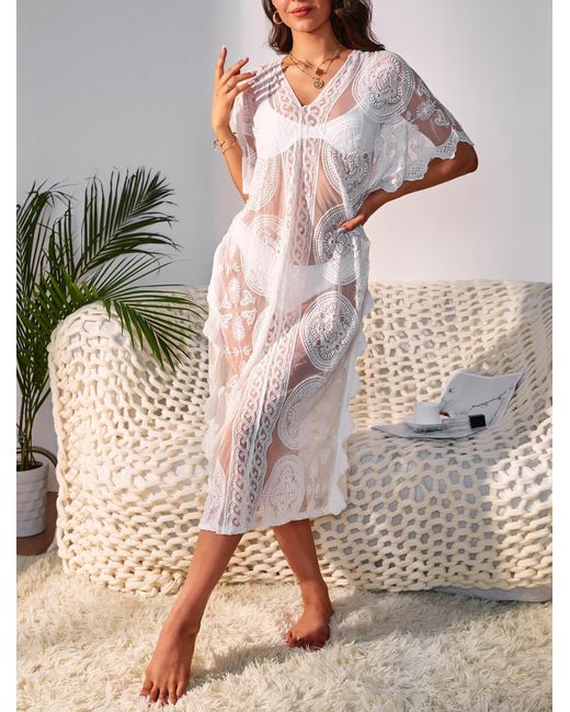 Fashion sport robe de plage en dentelle transparente avec bordure festonnée  online shop taille unique Zaful en coloris Blanc | Lyst