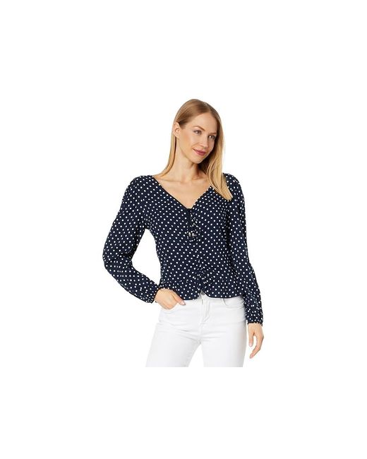 Tommy Hilfiger Black Long Sleeve Top With Ruching (Sky Captain/Ivory) Clothing