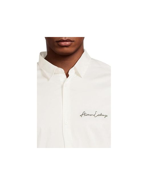 ARMANI EXCHANGE White Script Logo Button Down T Shirt, Cotton/Elastane for men