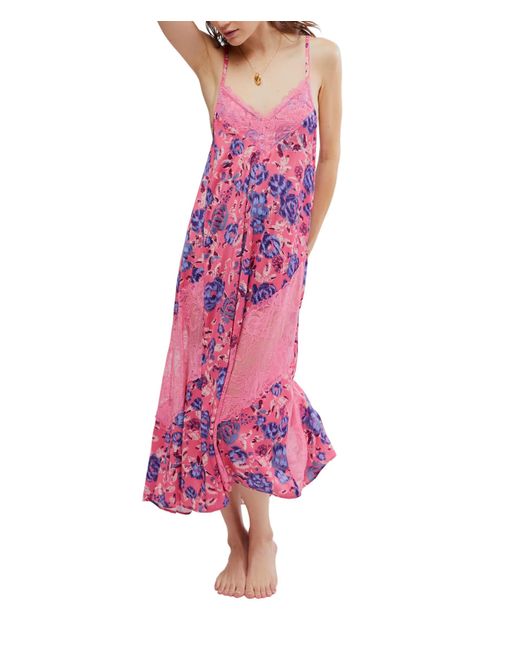 Free People Pink First Date Printed Maxi Slip