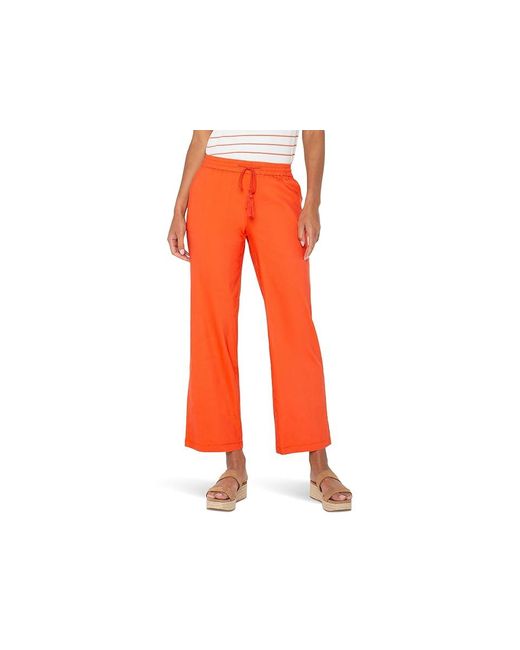 Liverpool Los Angeles Red Mid-Rise Pull-On Drawstring Waistband Wide Leg Pant Clothing, Linen/Rayon/Spandex