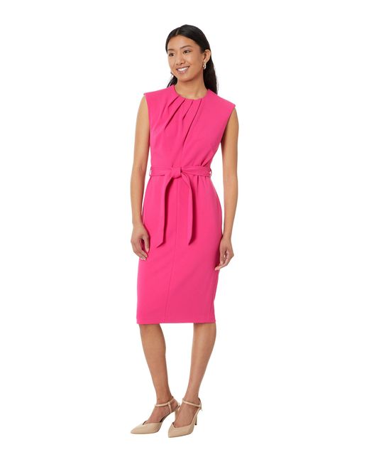 Calvin Klein Pink Cap Sleeve Midi Dress With Seam Detail