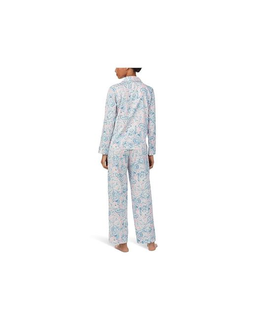 Ralph Lauren Black Woven Long Sleeve Notch Long Pj Set Pajama Sets Md (Us 8-10) Cotton/Viscose
