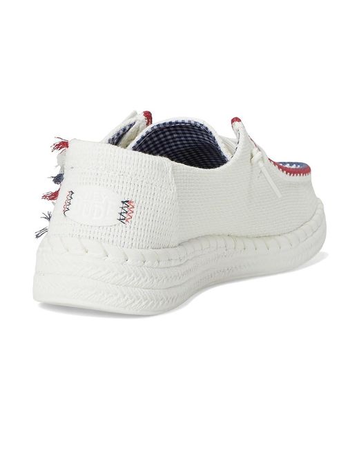 HeyDude White Wendy Espadrille Americana Flat Shoes, Cotton