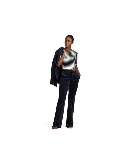 Ralph Lauren Black Petite Striped Stretch Cotton Boatneck T-Shirts Clothing Lauren/Mascarpone Cream, Cotton/Elastane