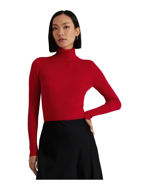 Lauren by Ralph Lauren Ribbed Turtleneck Sweater in Red Lyst