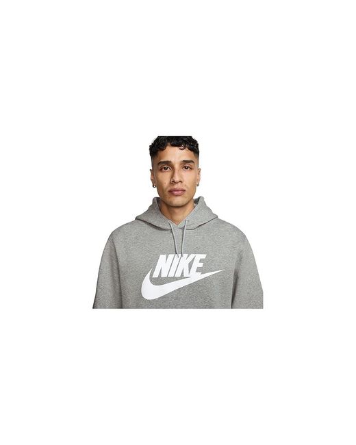 Nike Black Club Pull-Over Fleece Hoodie Sweatshirt Dark Heather/Light Smoke/ Cotton/Polyester for men
