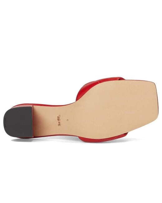 COACH Red Holly Block Heel Sandals With Quilting Dress Sandals, Leather