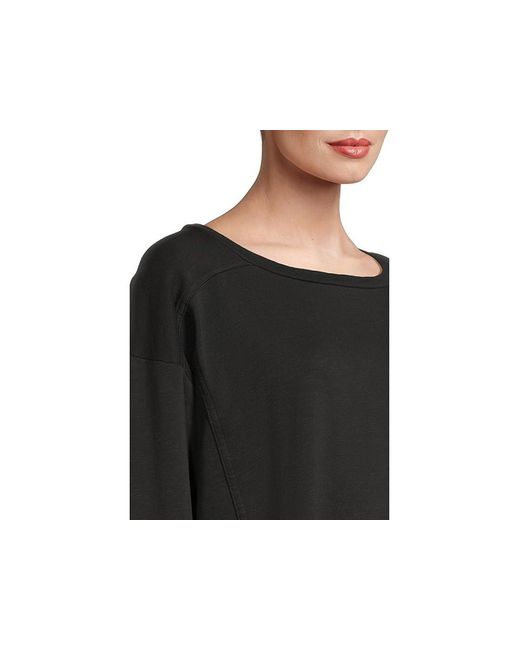 Eileen Fisher Black Garment Dyed Terry Ballet Neck Box Top Clothing, Cotton